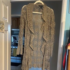 Karen Kane Taupe Crochet Cardigan